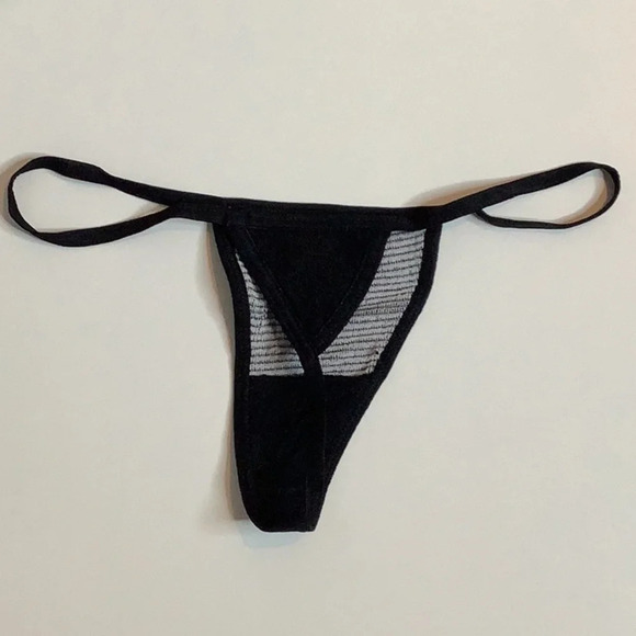 Aloma Size Medium Striped Black Thong. New Without Tags. - Picture 3 of 4